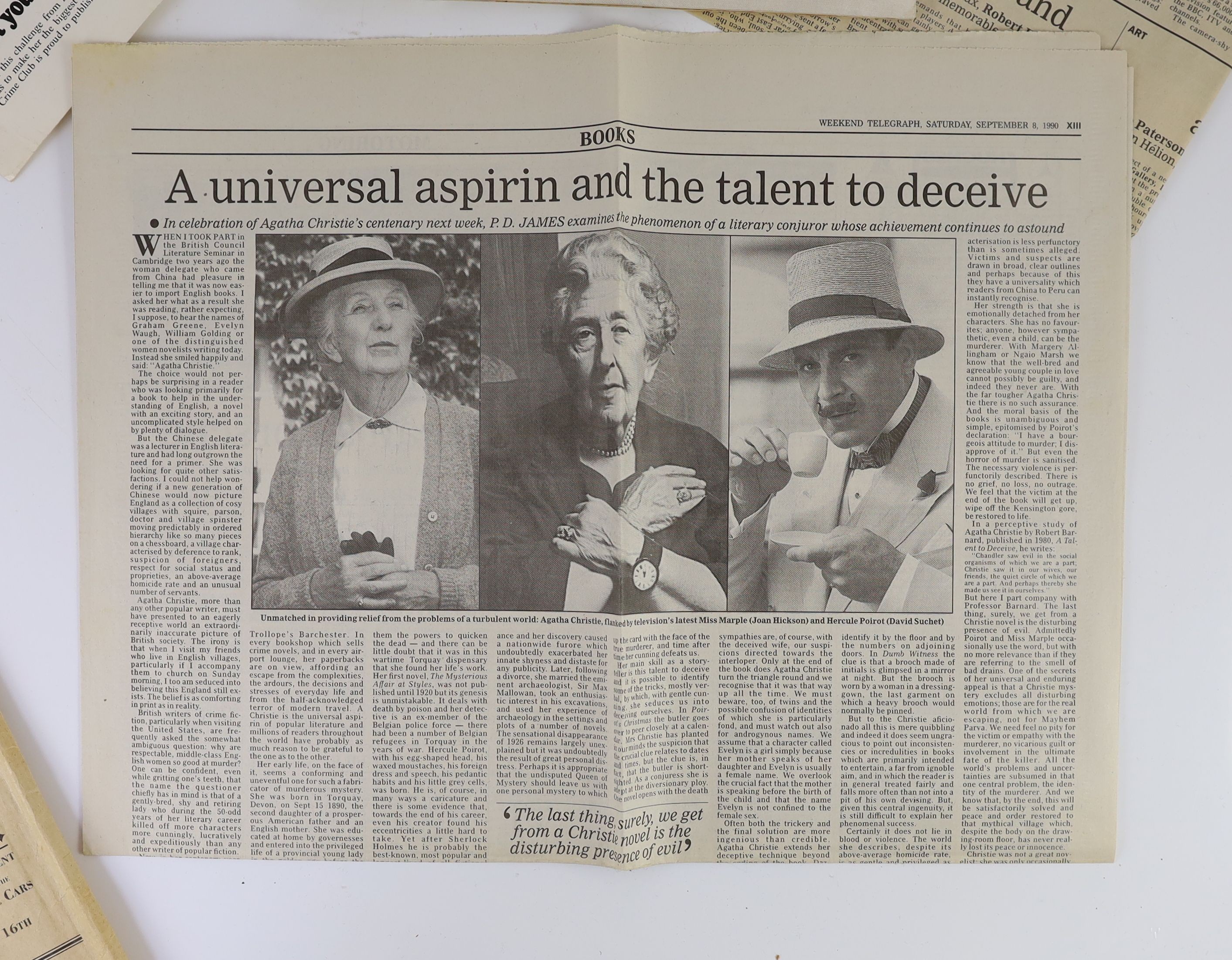 Two copies of ‘’The Agatha Centenary’’ newspaper, dated Thursday, September, 5th & 6th, 1990, and ‘’The Agatha Bygones’’ newspaper